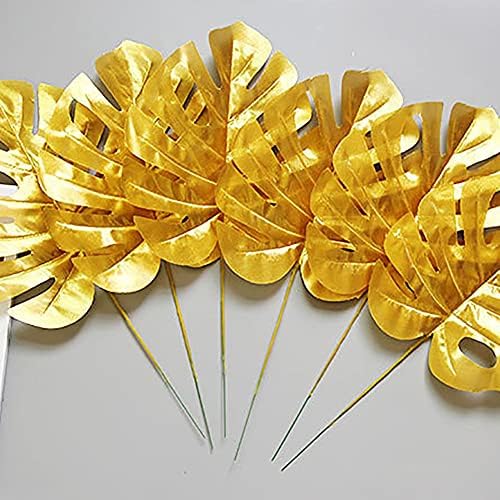 30PCS Artificial Golden Leaves Tropical Palm Faux Plants for Decor