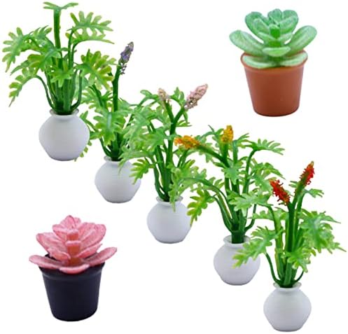 GLEAVI 7Pcs Miniature Succulent Plants Realistic Micro Potted Greenery for Home Desktop and Dollhouse Decor