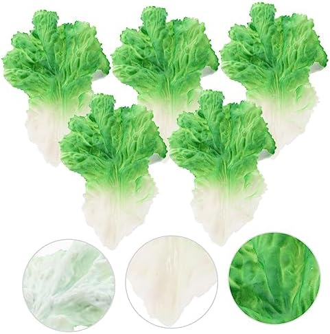 Magiclulu 5 Pcs Realistic Lettuce Leaf Props for Home Kitchen Decoration