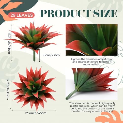 Giegxin 2 Pack 18 Inch Artificial Agave Plants Red UV Resistant Fake Succulent for Indoor Outdoor Home Office Decor