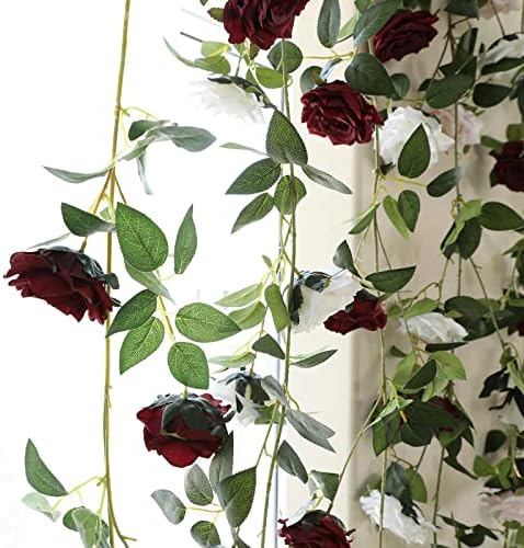 2 Strands 73 Inch Artificial Silk Rose Garland Burgundy