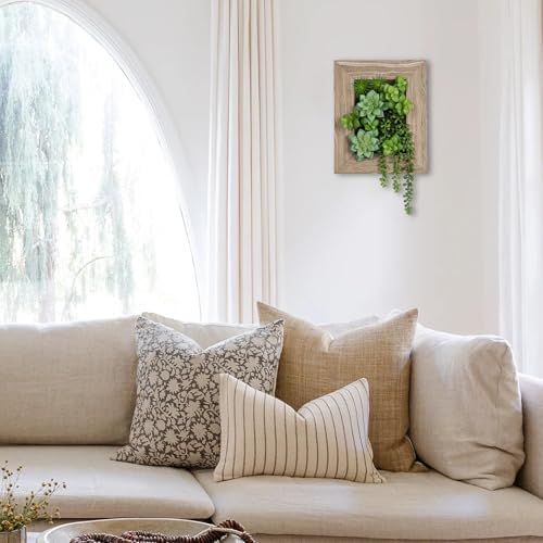 Fake Plants Succulents 3D Artificial Wall Hanging Plants Indoor Faux Plant Arrangement in Wooden Planter