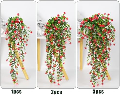 RECUTMS Artificial Hanging Plants Set of 3 Red