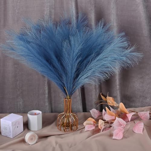 U-LIAN 12PCS Blue Faux Pampas Grass 24 Inch Decor