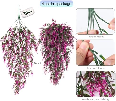 SJL Artificial Flower Hanging Vine Faux Lavender UV Resistant Decor