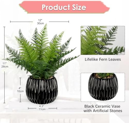 DILATATA Faux Plant 13 Artificial Potted Fern for Home Office Decor