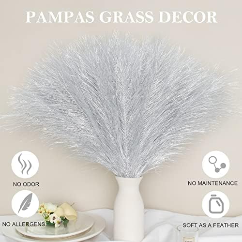 Pusuny 5PCS 18 Inch Silver Artificial Pampas Grass