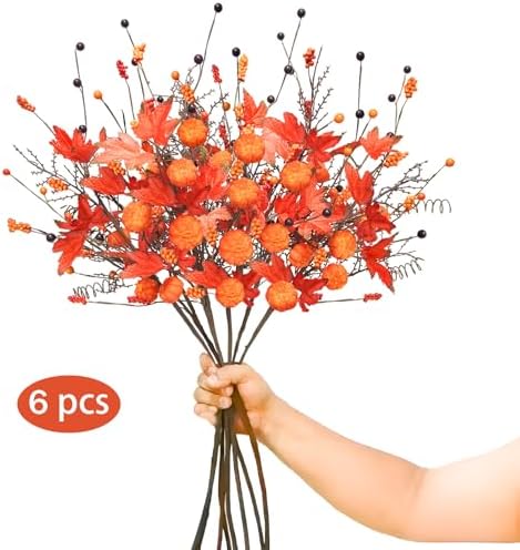 TORONTOKYO 6PCS Artificial Fall Stem Set