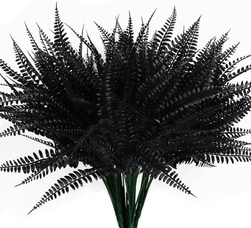 RECUTMS 6Pcs Artificial Boston Fern Plants Black UV Resistant Outdoor Indoor Decor