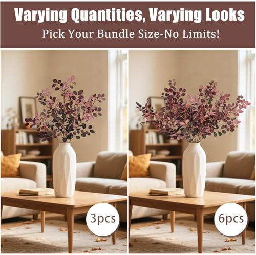 Fall Stems for Vases - Artificial Eucalyptus 3pcs 28 Inch Burgundy