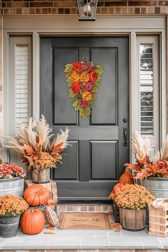 Fall Teardrop Swag with Peonies 236 Inch Artificial Hanging Decor