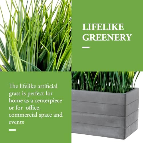 MyGift 14 Inch Artificial Grass Plant in Gray Concrete Planter