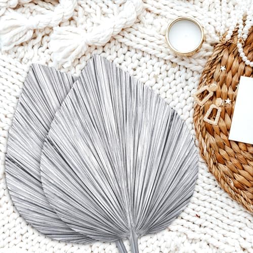 4 Pcs Large Silver Dried Palm Leaves Boho Decor