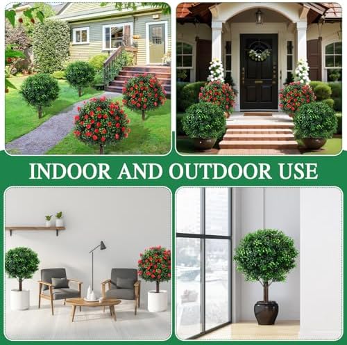 Giegxin Artificial Boxwood Topiary Ball Trees and Rose Bushes Set of 4