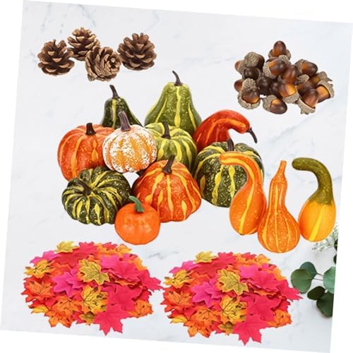 IMIKEYA 141pcs Halloween Artificial Pumpkins Acorns and Maple Leaves Decor