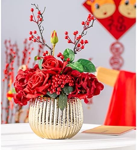 Artificial Flowers with Gold Ceramic Vase Set for Home Wedding Decor