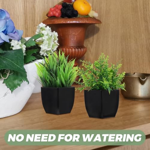 BESTYASH 4Pcs Small Faux Greenery in Black Pots Realistic Artificial Plants for Indoor Decor