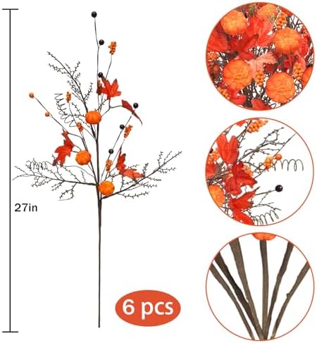 TORONTOKYO 6PCS Artificial Fall Stem Set