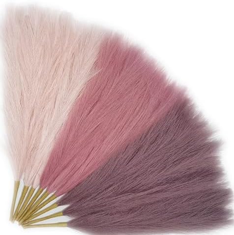 9 Pcs 17 Inch Pampas Grass Decor Pink Purple Artificial Flower Set