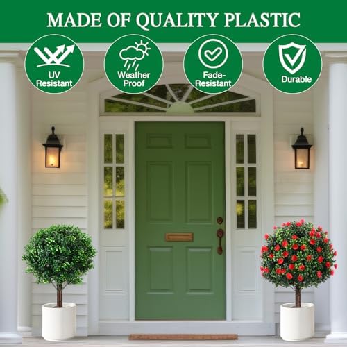 Giegxin Artificial Boxwood Topiary Ball Trees and Rose Bushes Set of 4