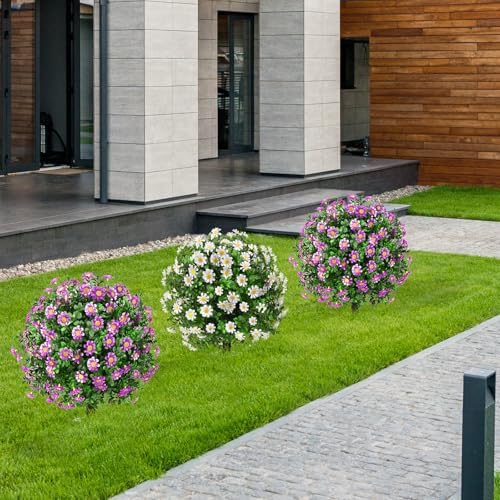 23 Inch Set of 2 Artificial Boxwood Topiary with Sunflowers and Spikes for Outdoor Decor