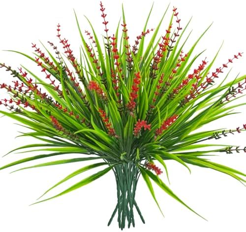 10 Pcs Artificial Plants Outdoor Red Faux Plastic Monkey Grass