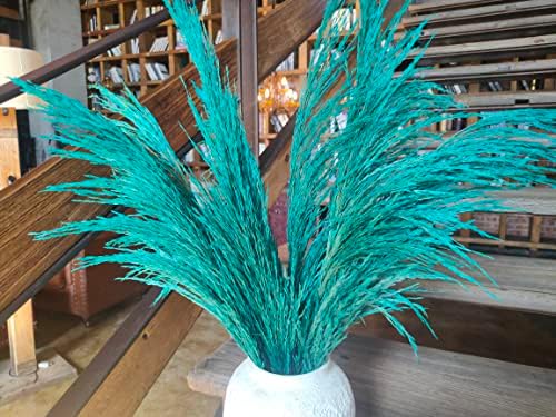 Teal Pampas Grass Decor Tall 4pcs Natural Dried Blue Floral with Aroma