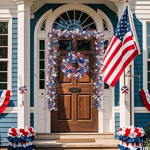 Bibelot 59ft Patriotic Wreath Garland for 4th of July Decor