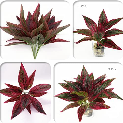 Artificial Magnolia Plants 3 Pack Wine Red for Home and Garden