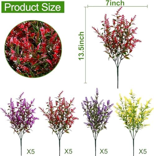 20 Bundles Artificial Lavender Flowers for Outdoor Summer Decor