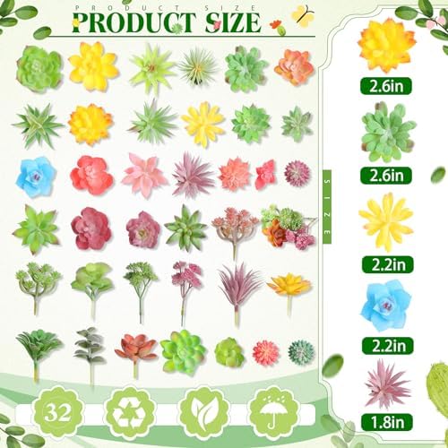 Jutom 32 Pieces Mini Artificial Succulents