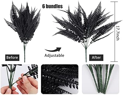 RECUTMS 6Pcs Artificial Boston Fern Plants Black UV Resistant Outdoor Indoor Decor