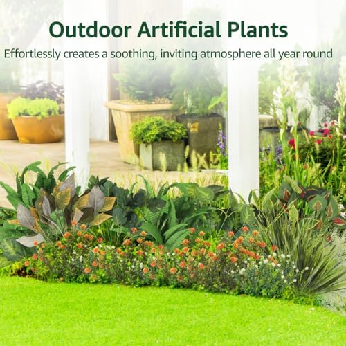 24 Bundles Outdoor Artificial Plants Fake Greenery