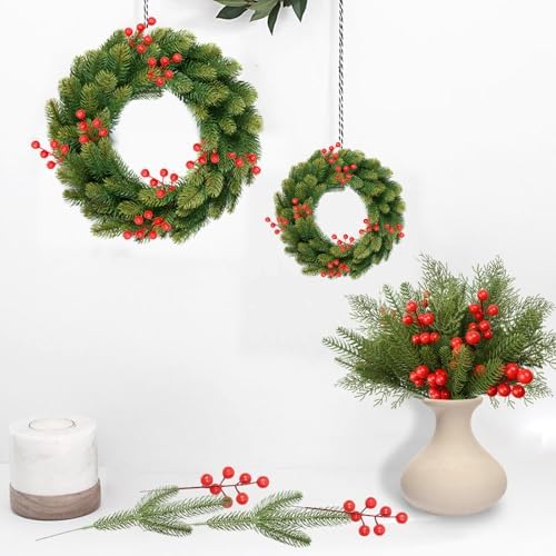 95PCS Christmas Wrapping Decor Set with Artificial Pine Faux Greenery and Red Berries