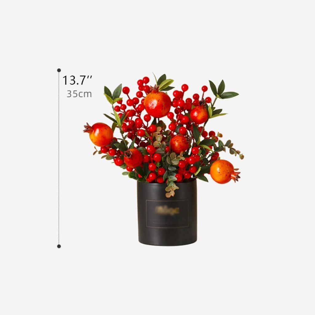 Pomegranate Artificial Flower Set with Ceramic Vase for Home Decor