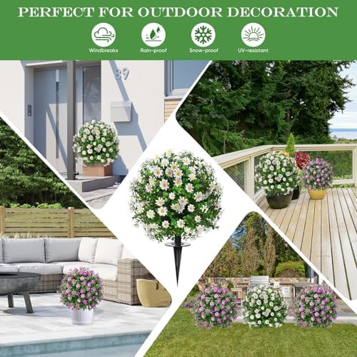 23 Inch Set of 2 Artificial Boxwood Topiary with Sunflowers and Spikes for Outdoor Decor