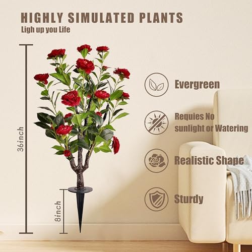 Artificial Camellia Tree 2 Pack 36 Inch Red