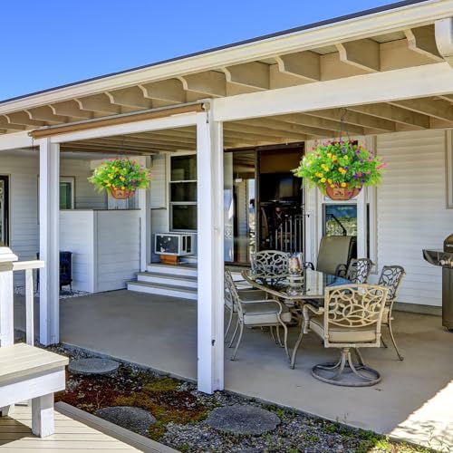 Artificial Hanging Plants with Basket for Outdoor Decor 2 Sets of 17 Inch Faux Flowers in Coconut Pot