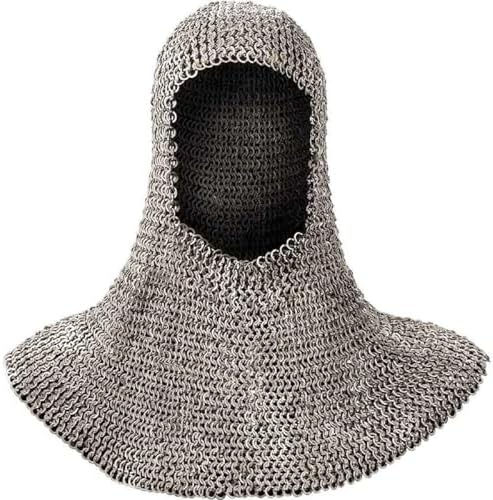Medieval Aluminum Chainmail Coif Hood 9mm Flat Riveted With Washer