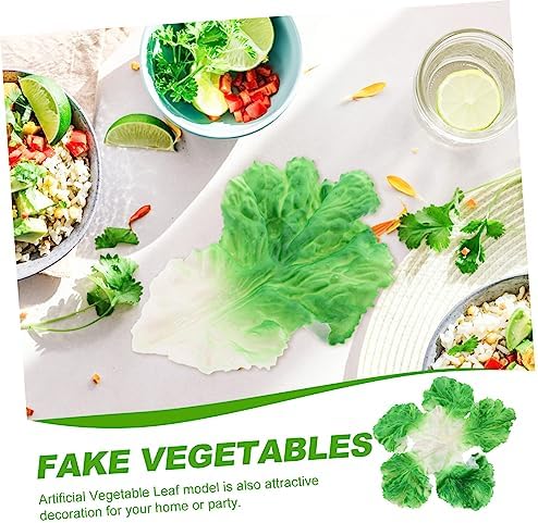 Magiclulu 5 Pcs Realistic Lettuce Leaf Props for Home Kitchen Decoration