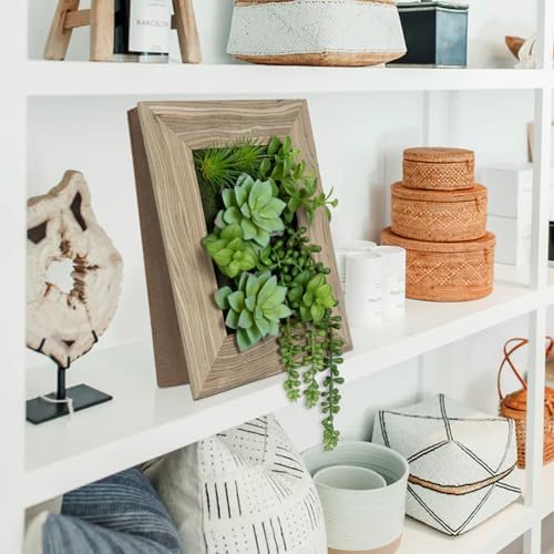 Fake Plants Succulents 3D Artificial Wall Hanging Plants Indoor Faux Plant Arrangement in Wooden Planter