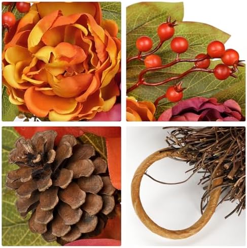 Fall Teardrop Swag with Peonies 236 Inch Artificial Hanging Decor