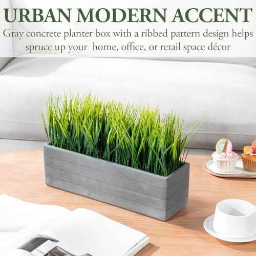 MyGift 14 Inch Artificial Grass Plant in Gray Concrete Planter