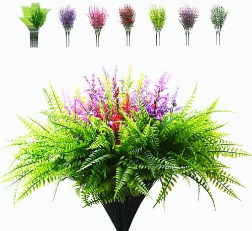 24 Pcs Artificial Greenery Faux Boston Ferns and Lavender Flowers