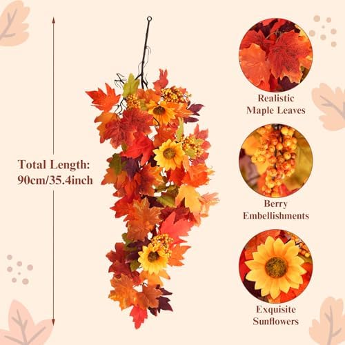 HIAGROW 2Pcs Fall Hanging Maple Leaf Decor for Autumn Decorations