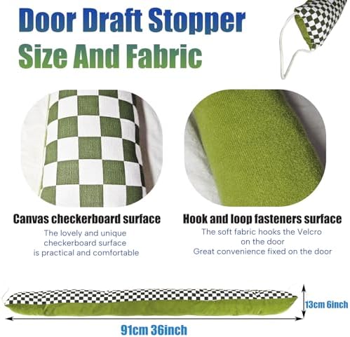 Heavy-Duty Door Draft Stopper with Handle - Green and White Fabric Floor Stopper for Interior and Exterior Doors