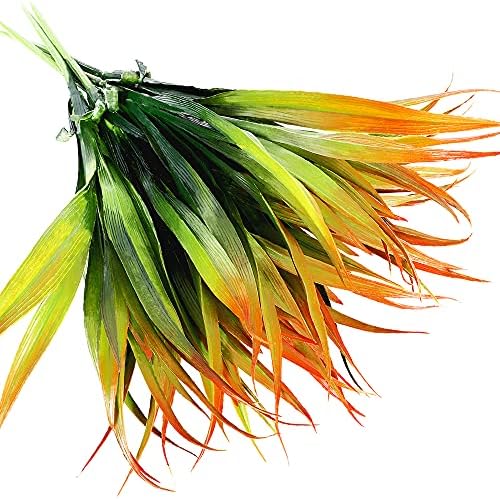 CLONG 4pcs Artificial Fake Grass Plants Plastic Greenery Set Orange Green