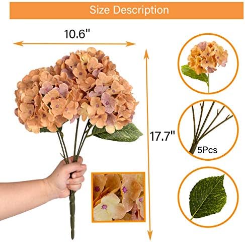 Jims Cabin Silk Hydrangea Bouquet with 5 Heads Artificial Flowers for Home Wedding Decor