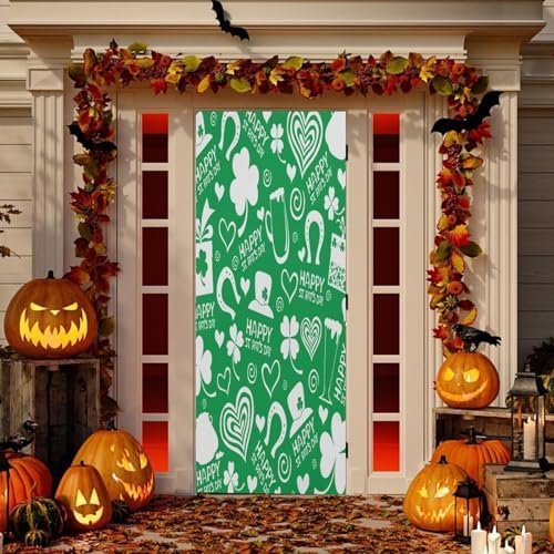 Susiyo Green Clover Halloween Door Cover Stretch Fabric Door Decoration for Home Party Holidays