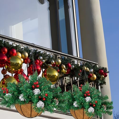 Ciaell 22inch Artificial Christmas Hanging Basket with LED Lights and Pine Cones Berries